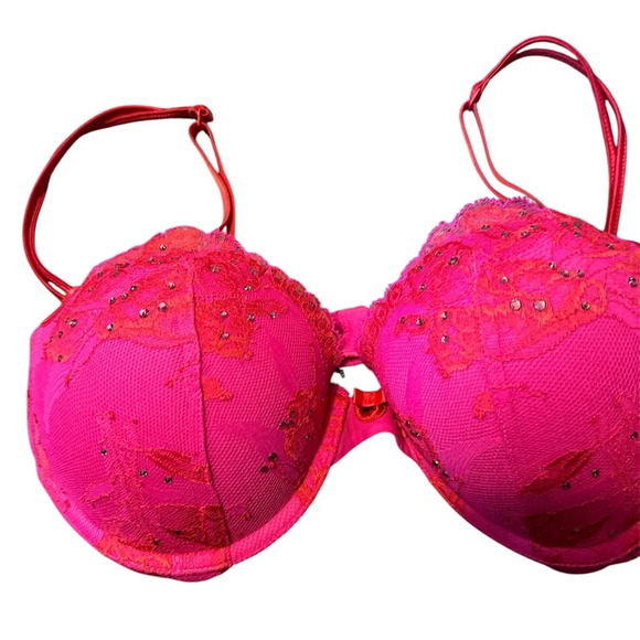 Victoria Secret Bra  With Pink Sparkle Stones 34B Push Up - Picture 1 of 4